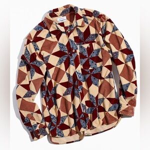 Urban Outfitters Patchwork Corduroy Shirt in Cream, Burgundy & Blue M